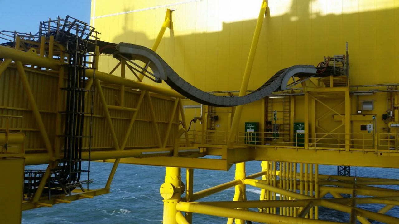 Steel cable carrier on the HelWin Beta offshore platform